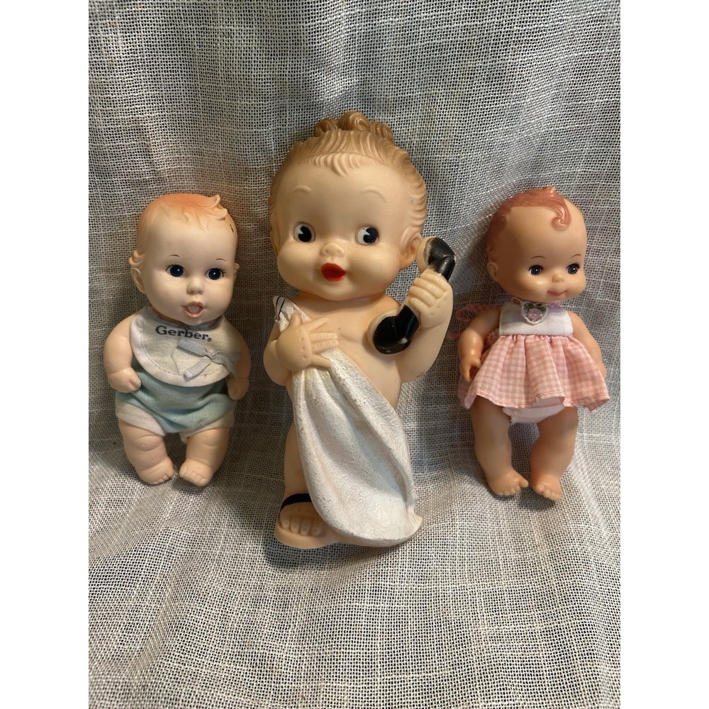 Vintage Mid-Century Baby Doll Squeak Toy Lot (3) Alan Jay Gerber Playmates 1950s